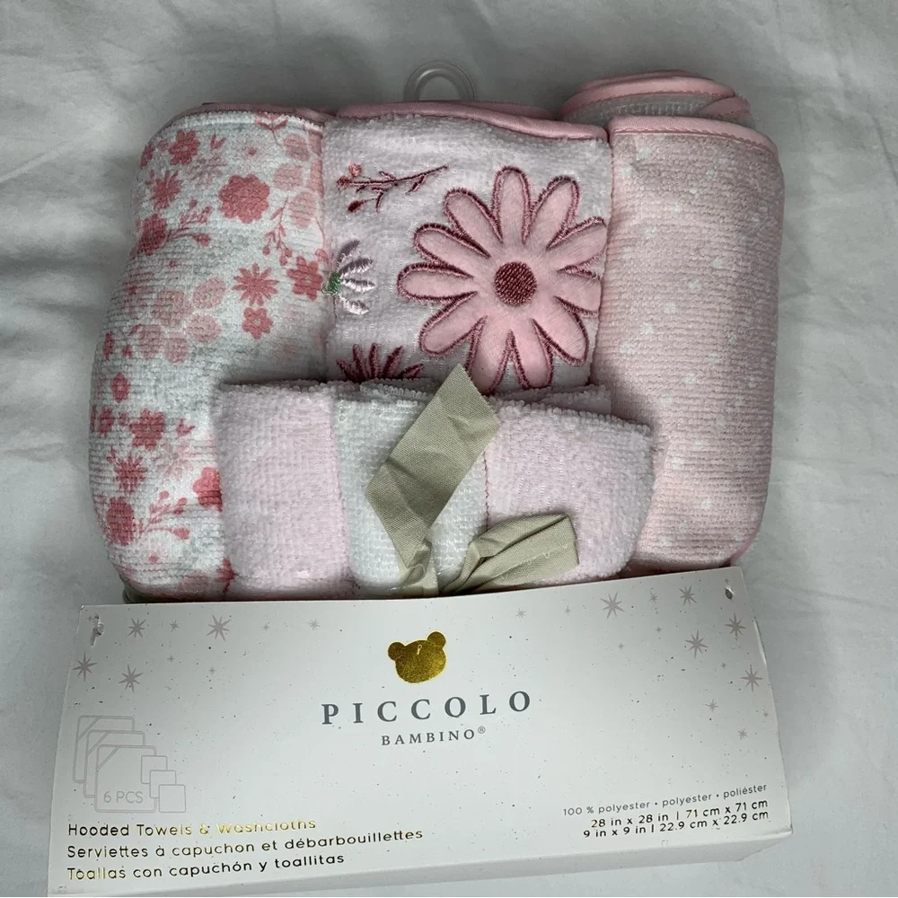 NEW Baby Hooded Towels & Washcloths 6pc Set | Piccolo Bambino